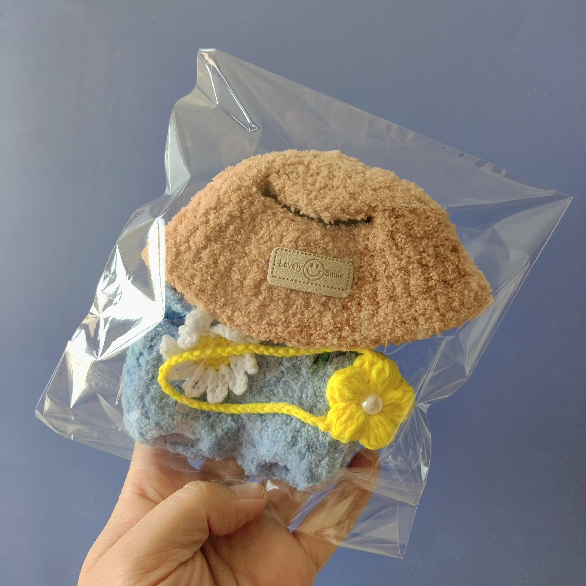 Charming Labubu Spring Outfit: Bunny Hat, Floral Blue Ensemble & Yellow Handbag for Playful Style - Image 5