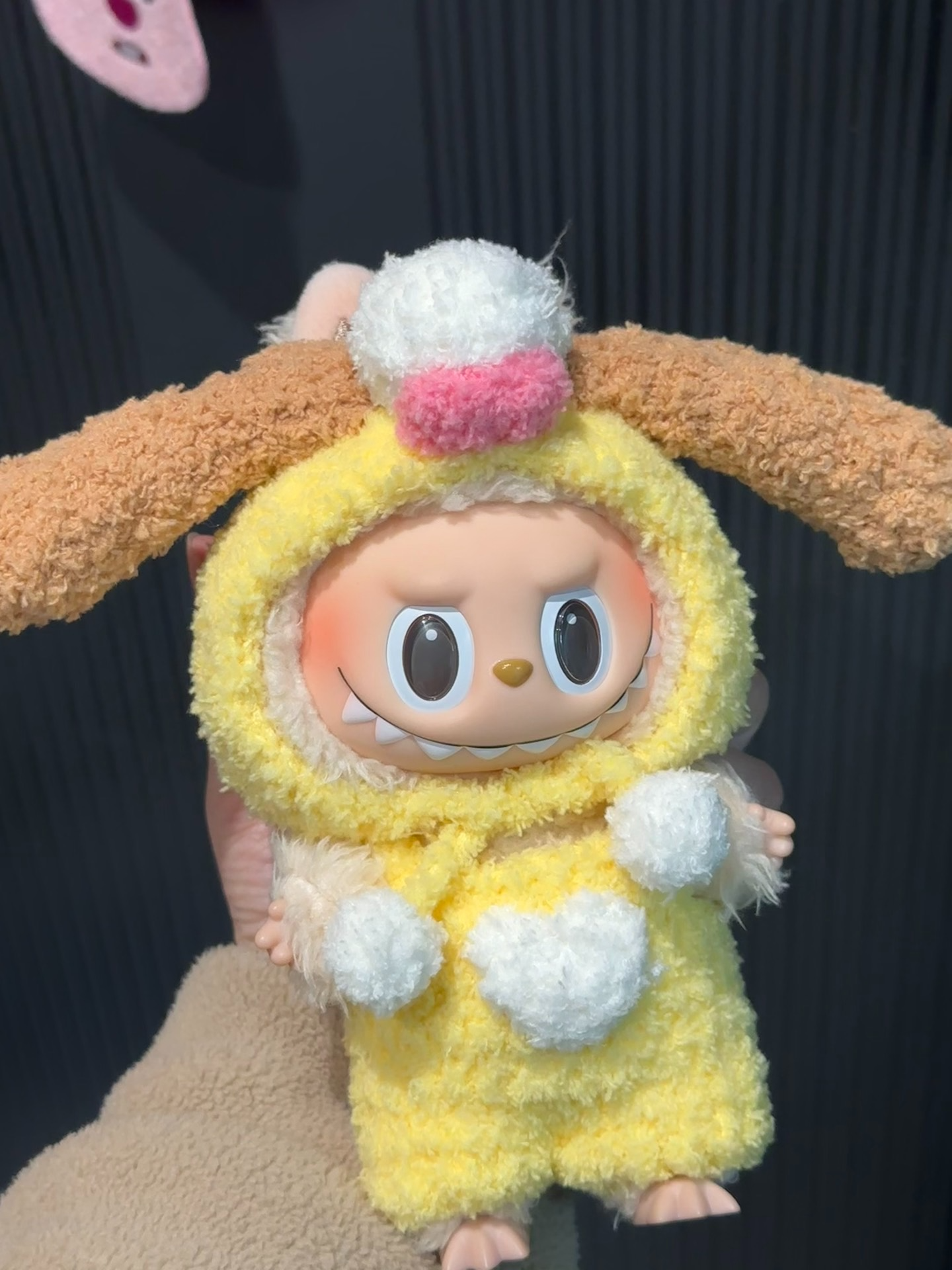 Cozy Bunny Labubu Outfit – Plush Yellow Bodysuit with Fluffy Pom-Poms & Adorable Ears - Image 3