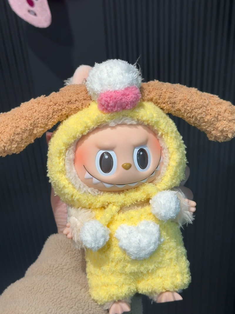 Cozy Bunny Labubu Outfit – Plush Yellow Bodysuit with Fluffy Pom-Poms & Adorable Ears - Image 3