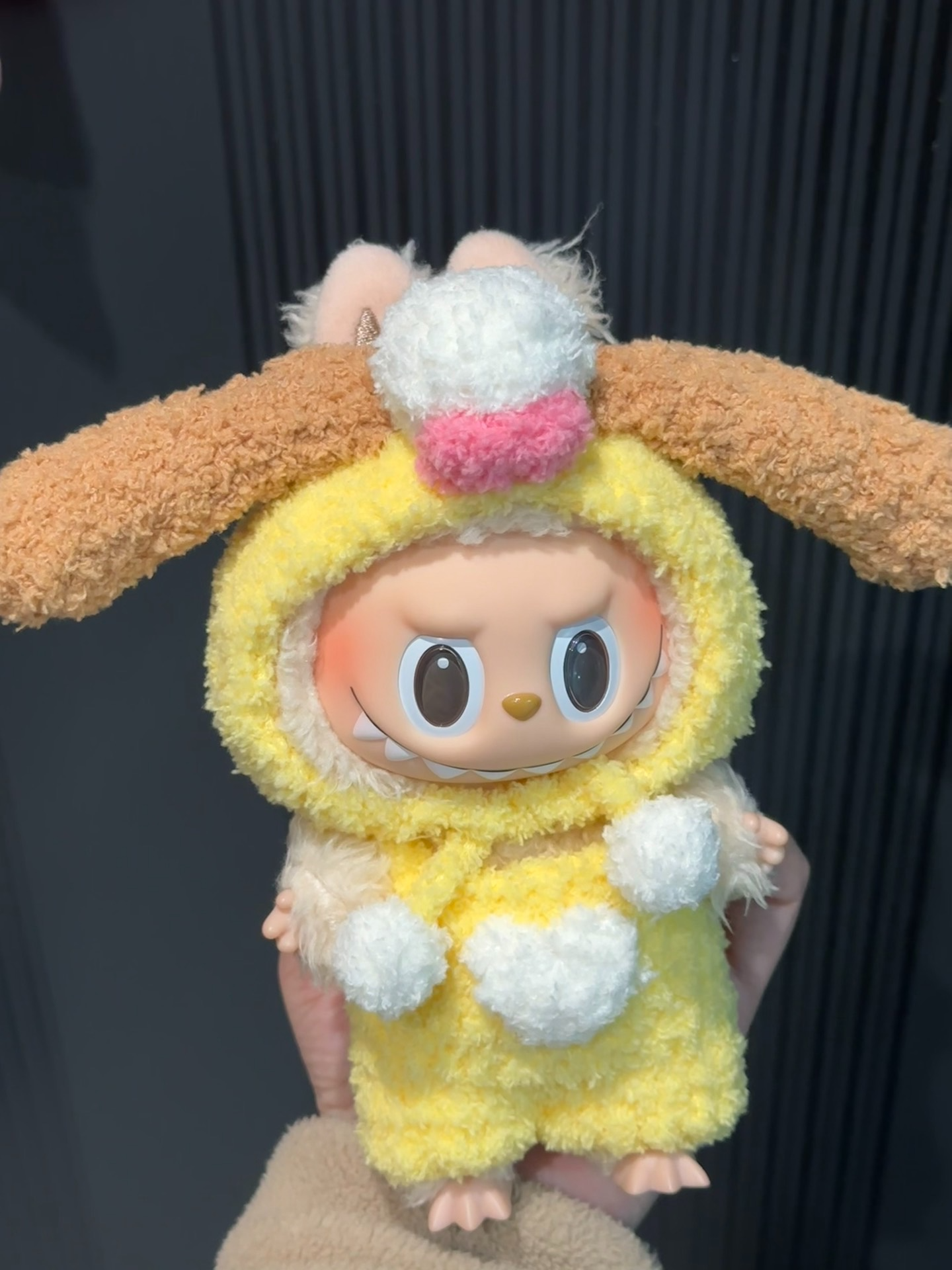 Cozy Bunny Labubu Outfit – Plush Yellow Bodysuit with Fluffy Pom-Poms & Adorable Ears - Image 4