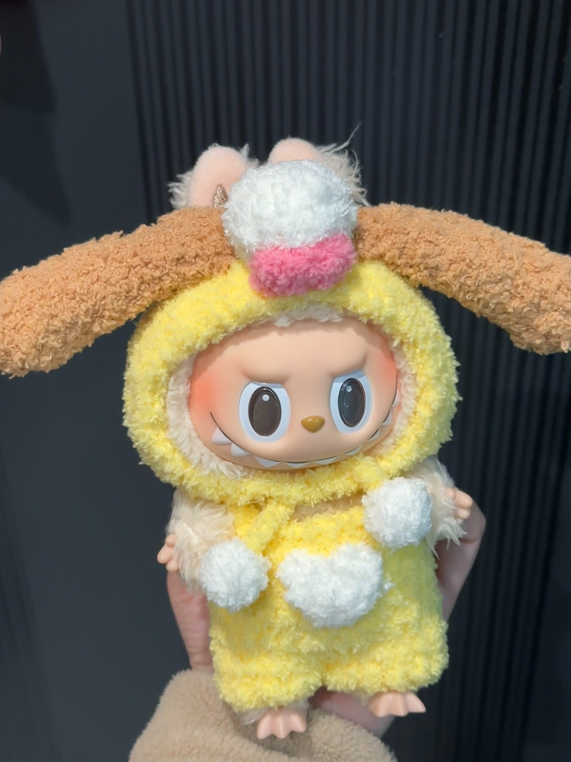 Cozy Bunny Labubu Outfit – Plush Yellow Bodysuit with Fluffy Pom-Poms & Adorable Ears - Image 4