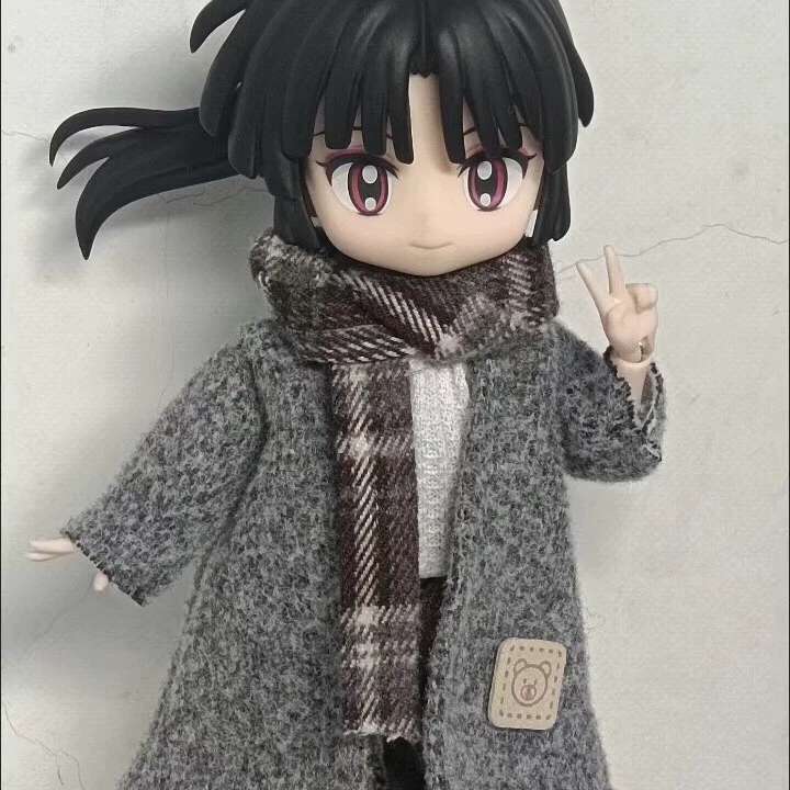 Elegant Deep & Light Gray OB11 Doll Outfit Set – Stylish Hat, Scarf, Coat & More | Fast Shipping - Image 1