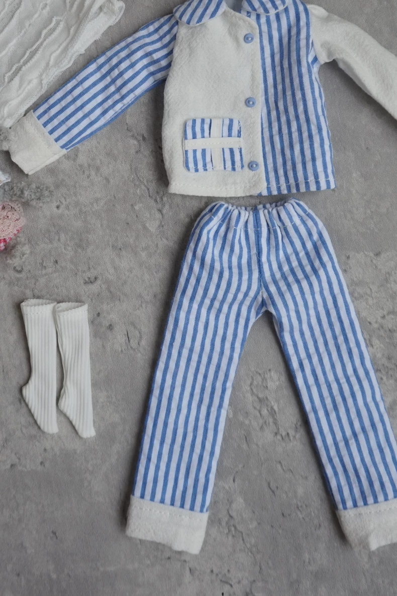 Charming Blue & White Hospital-Themed Blythe Doll Outfit – OB22 & OB24, Premium Cotton, Eye Mask & Hat Included - Image 6