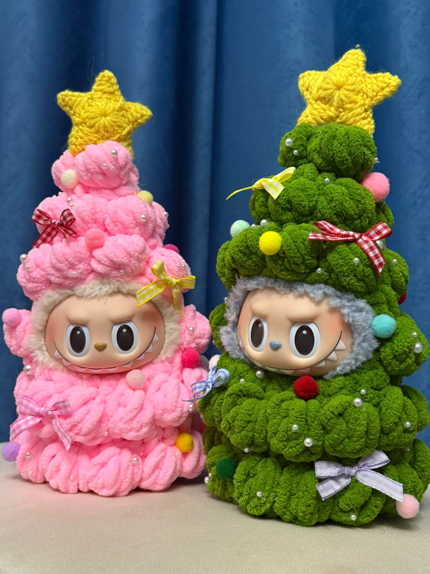 Festive Plush Christmas Tree Doll Outfits - Pink & Green with Yellow Star - Image 5