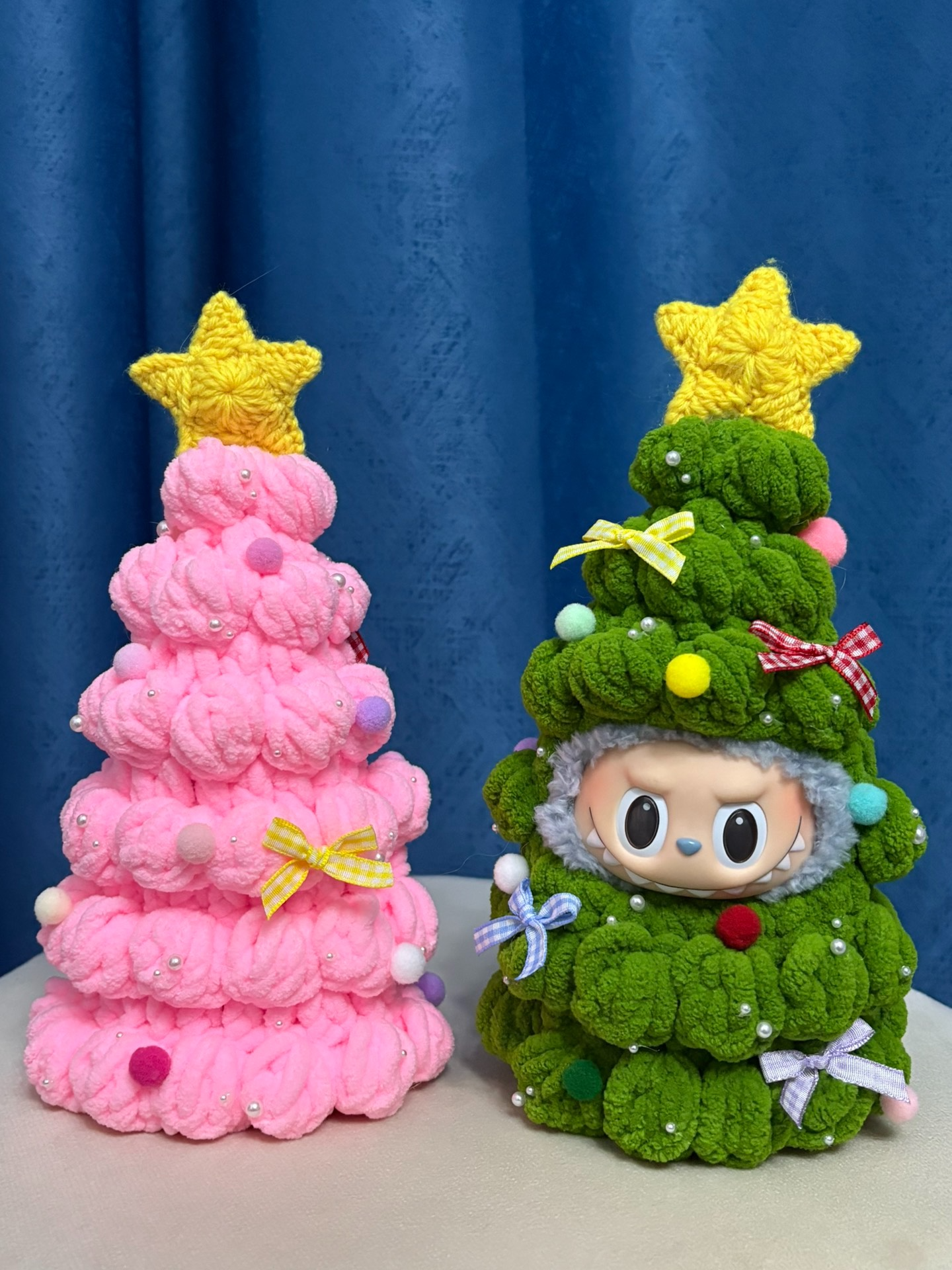 Festive Plush Christmas Tree Doll Outfits - Pink & Green with Yellow Star - Image 6