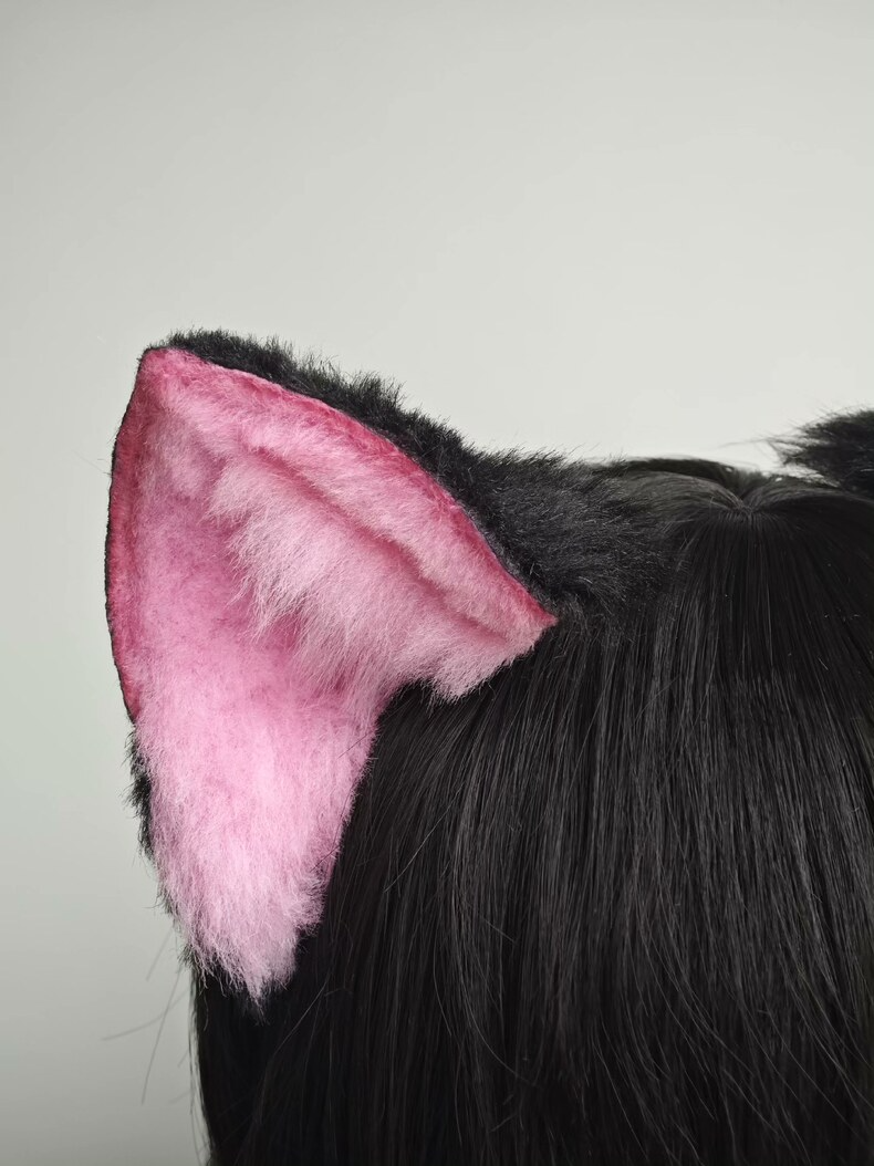 Plush Black & Pink Cat Ears – Cosplay & Lolita Accessory - Image 1