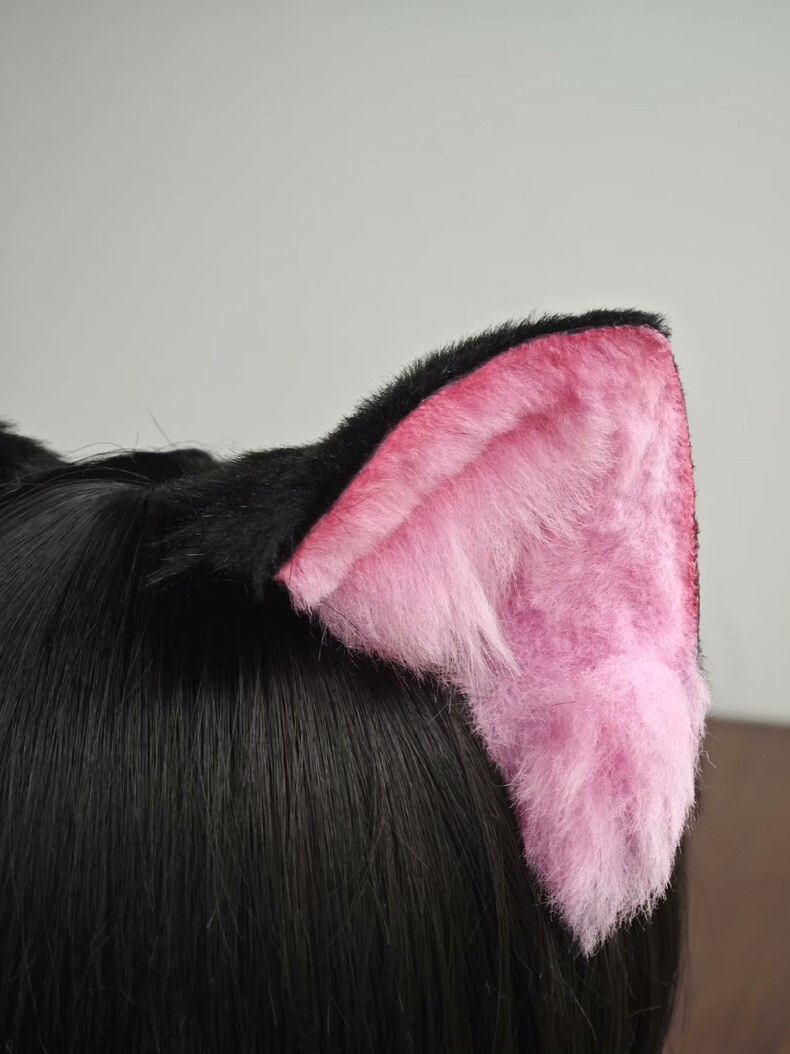 Plush Black & Pink Cat Ears – Cosplay & Lolita Accessory - Image 2
