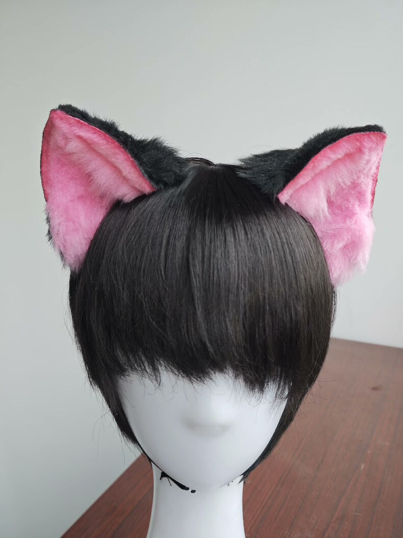 Plush Black & Pink Cat Ears – Cosplay & Lolita Accessory - Image 3
