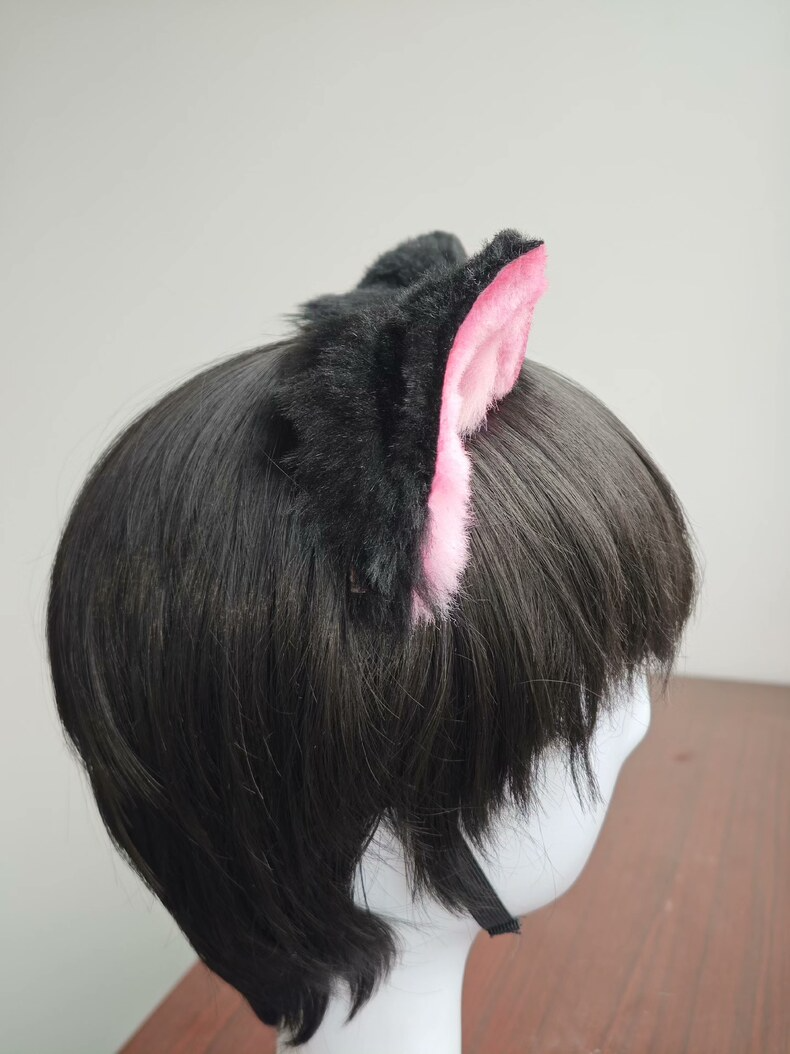 Plush Black & Pink Cat Ears – Cosplay & Lolita Accessory - Image 4