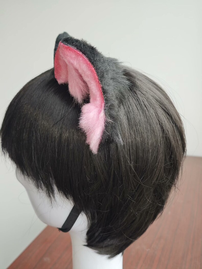 Plush Black & Pink Cat Ears – Cosplay & Lolita Accessory - Image 6