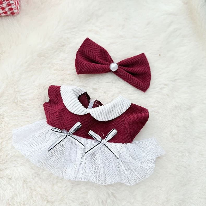 Charming Labubu Doll Outfit - Wine Red & White Dress with Bows & Matching Shoes for Collectors - Image 3