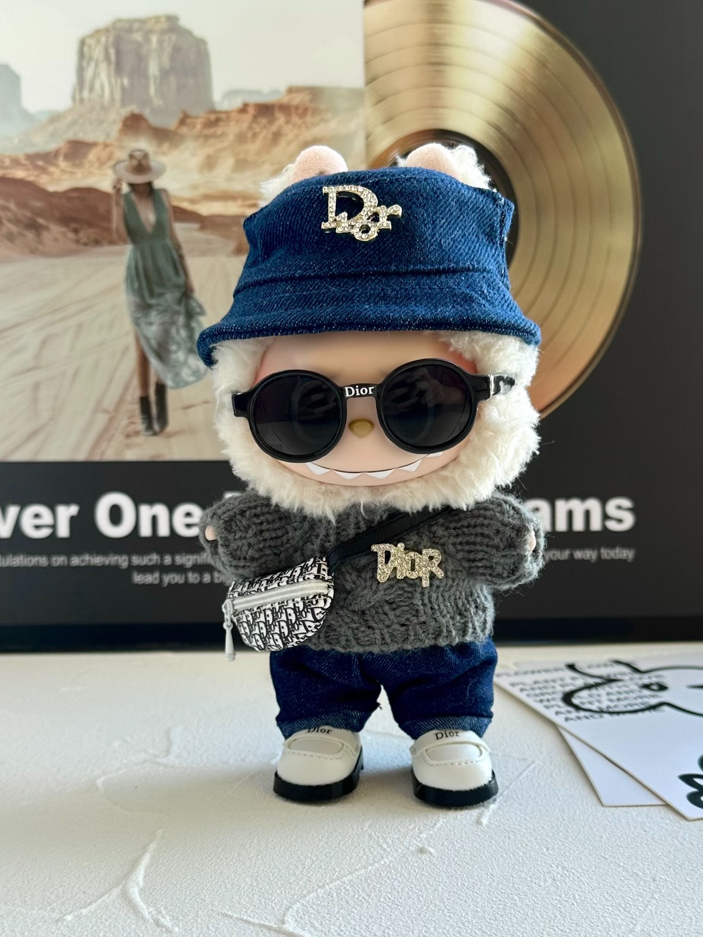 Luxury LABUBU Doll Outfit: Designer-Inspired Denim & Knit Ensemble for Stylish Play & Display - Image 1