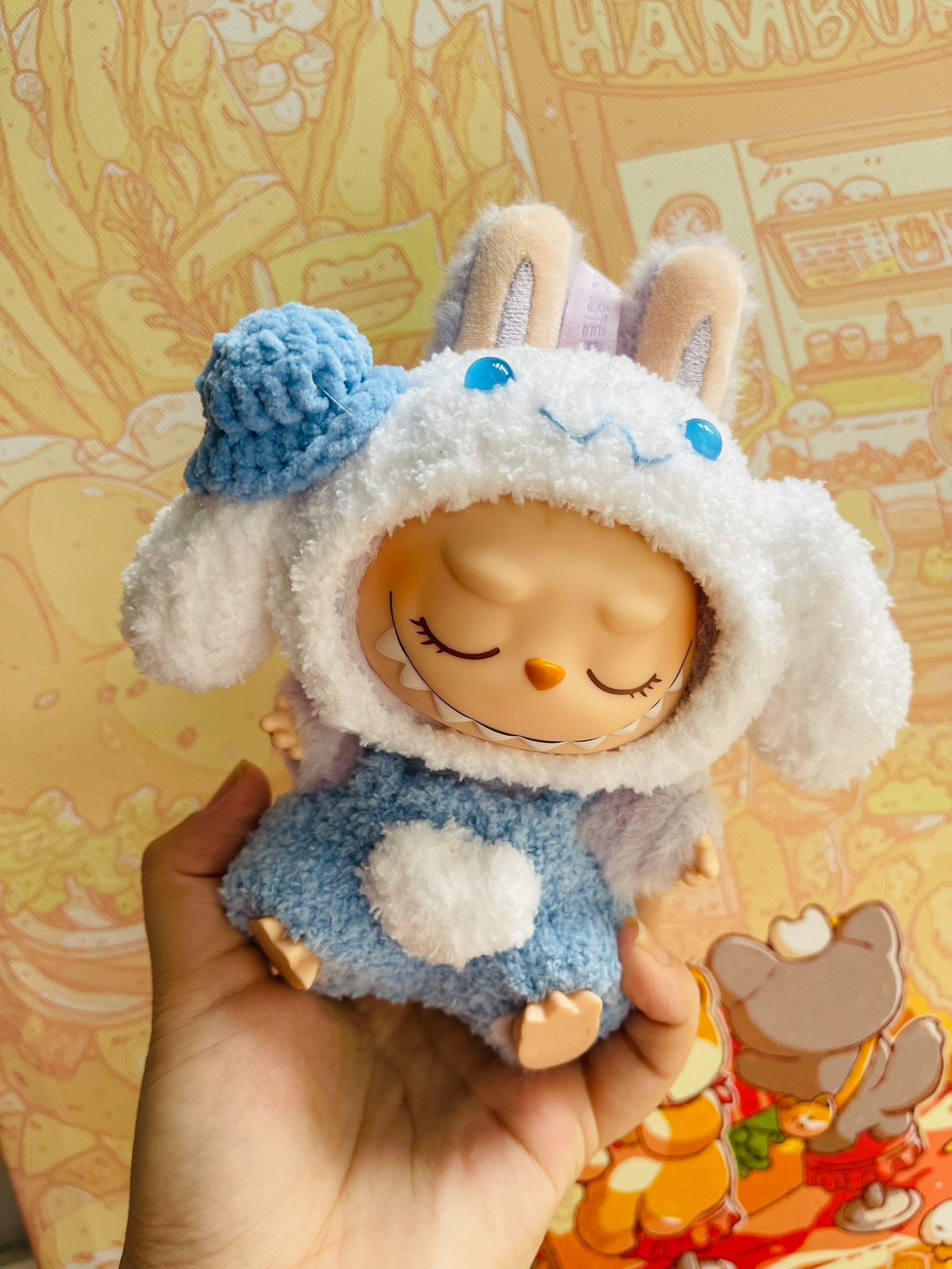 Adorable Labubu Bunny Outfit – Soft Plush Pastel Blue Hooded Doll Costume - Image 1