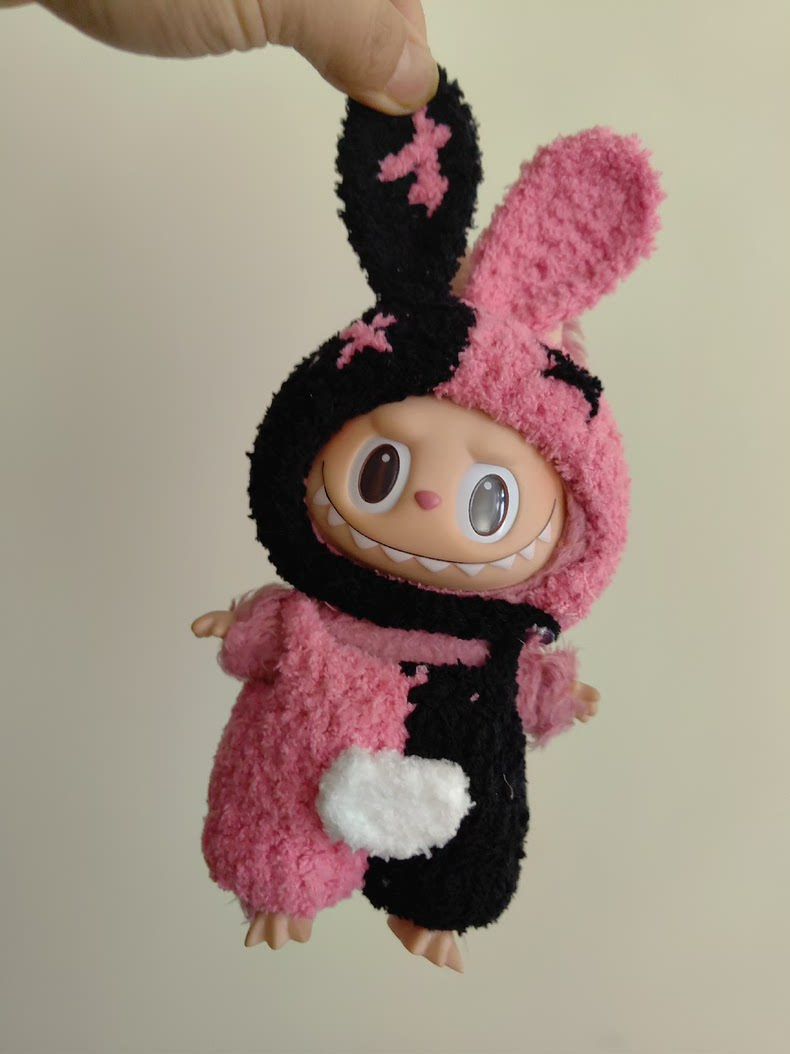 Adorable Pink & Black Labubu Doll Outfit – Plush Hat & Pants Set for Playful Fun! - Image 2