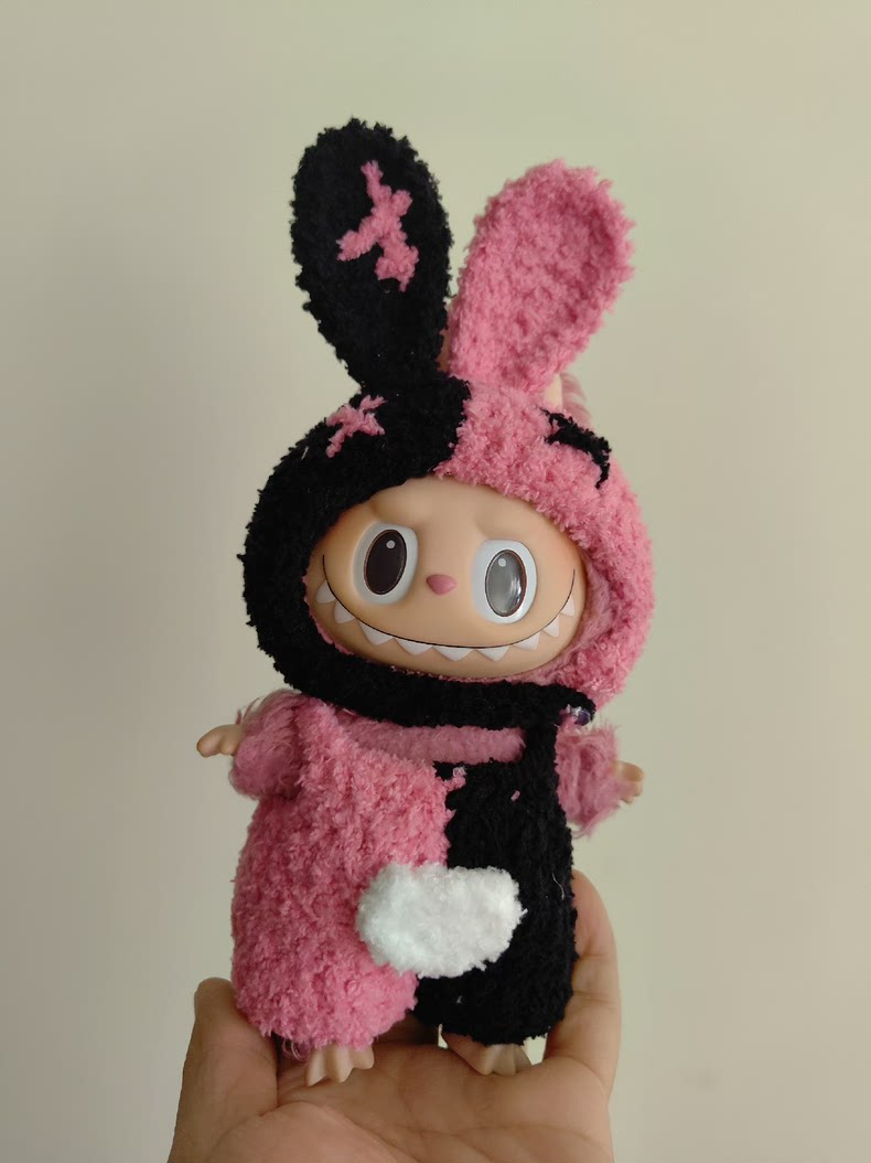 Adorable Pink & Black Labubu Doll Outfit – Plush Hat & Pants Set for Playful Fun! - Image 3