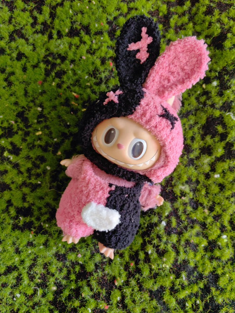 Adorable Pink & Black Labubu Doll Outfit – Plush Hat & Pants Set for Playful Fun! - Image 4