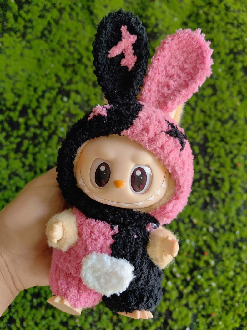 Adorable Pink & Black Labubu Doll Outfit – Plush Hat & Pants Set for Playful Fun! - Image 5