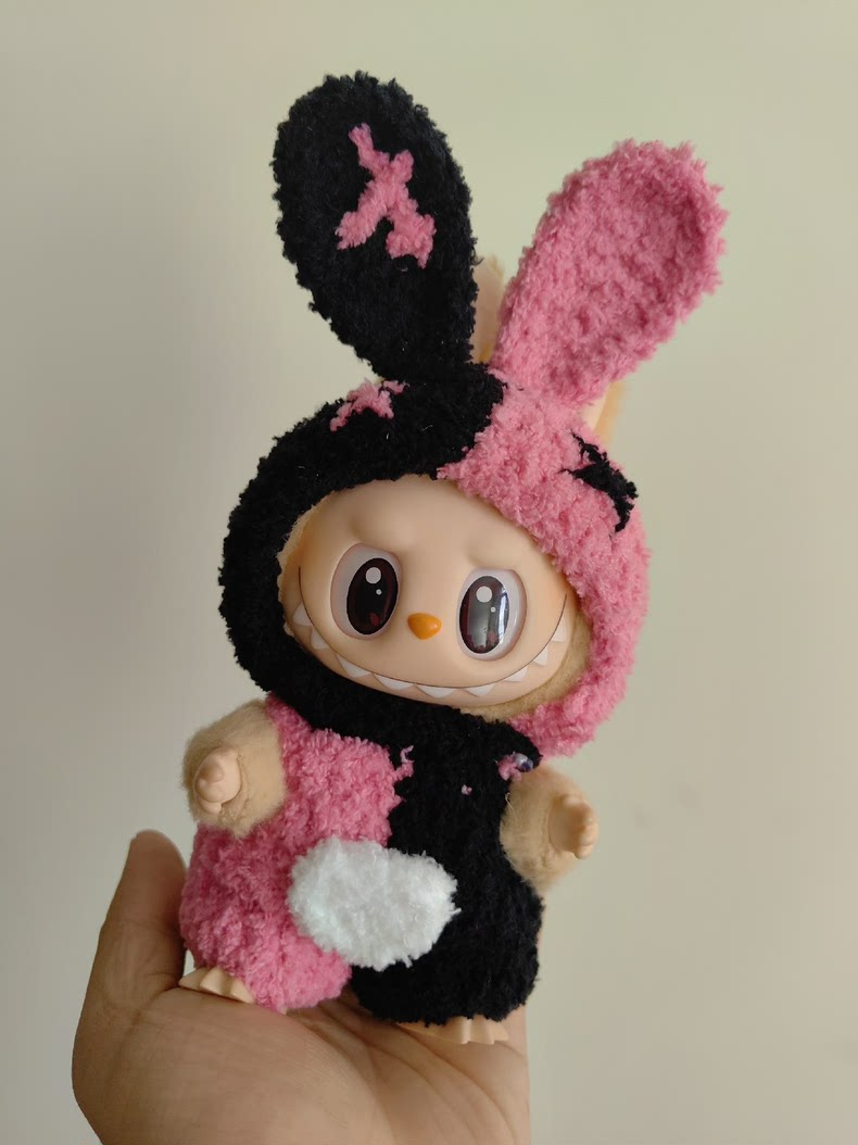Adorable Pink & Black Labubu Doll Outfit – Plush Hat & Pants Set for Playful Fun! - Image 6