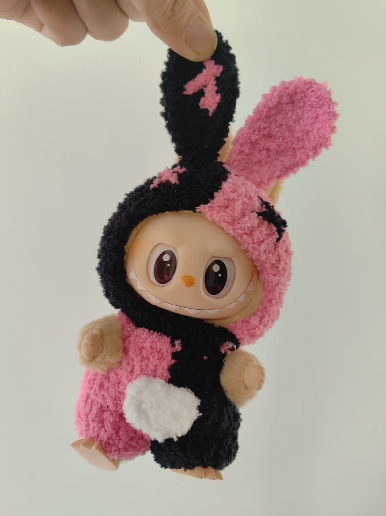 Adorable Pink & Black Labubu Doll Outfit – Plush Hat & Pants Set for Playful Fun! - Image 7
