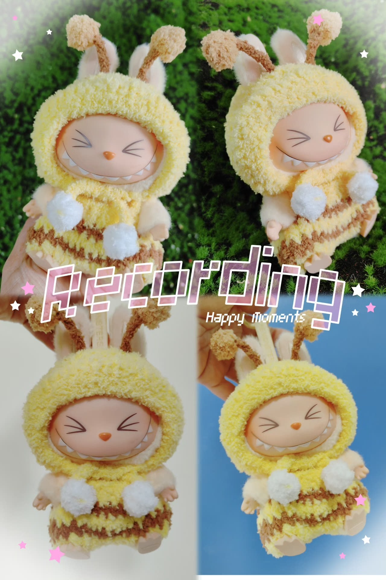 Adorable Bee-Themed Labubu Doll Outfit – Soft Plush Hat & Striped Pantsuit for Collectors - Image 2