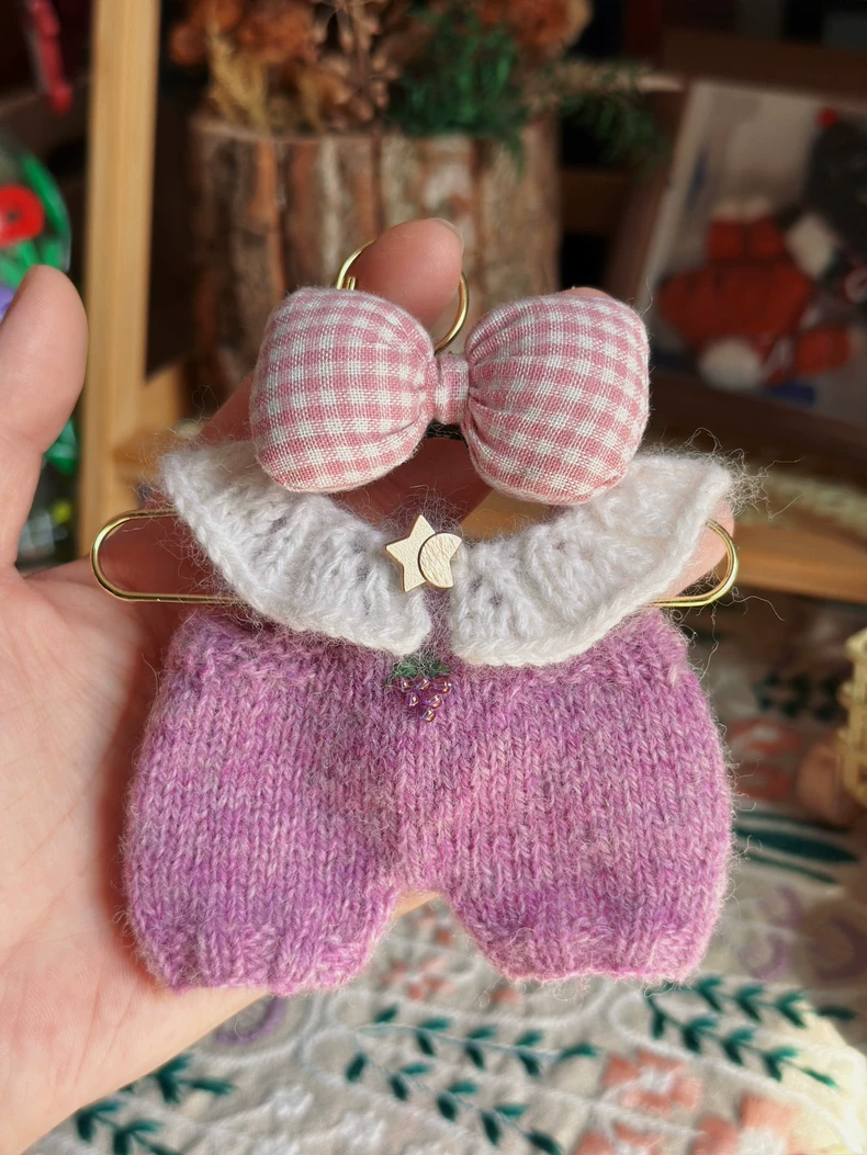 Handmade Labubu Doll Outfit – Premium Wool & Rabbit Wool Ensemble with Butterfly Bow & Suspenders for 17cm Figures - Image 4