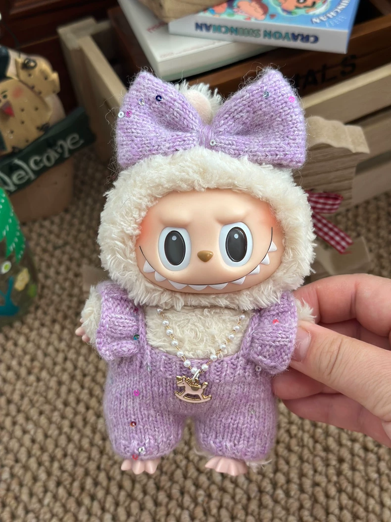 Charming Handmade Labubu Knit Outfit with Fluffy Hood & Sparkling Bow – Perfect for Collectors & Gifting - Image 1