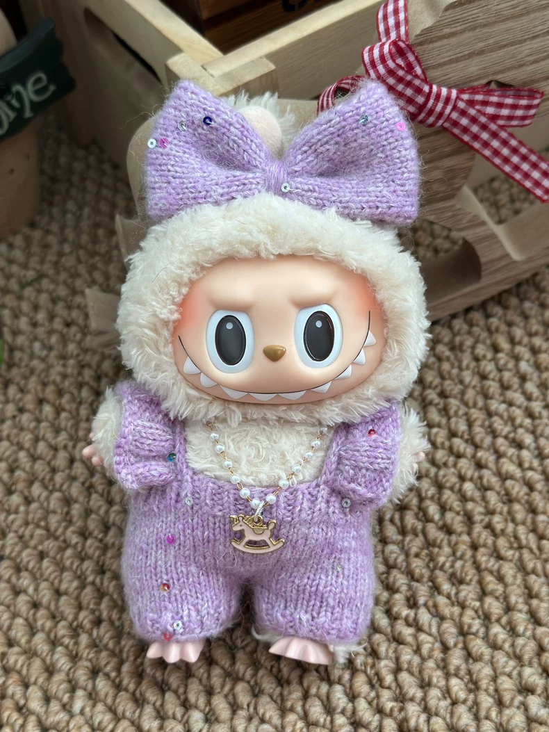 Charming Handmade Labubu Knit Outfit with Fluffy Hood & Sparkling Bow – Perfect for Collectors & Gifting - Image 2