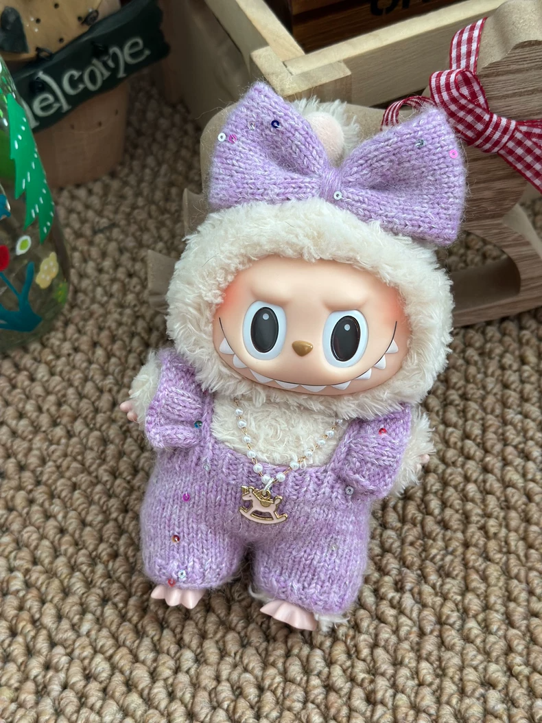 Charming Handmade Labubu Knit Outfit with Fluffy Hood & Sparkling Bow – Perfect for Collectors & Gifting - Image 3