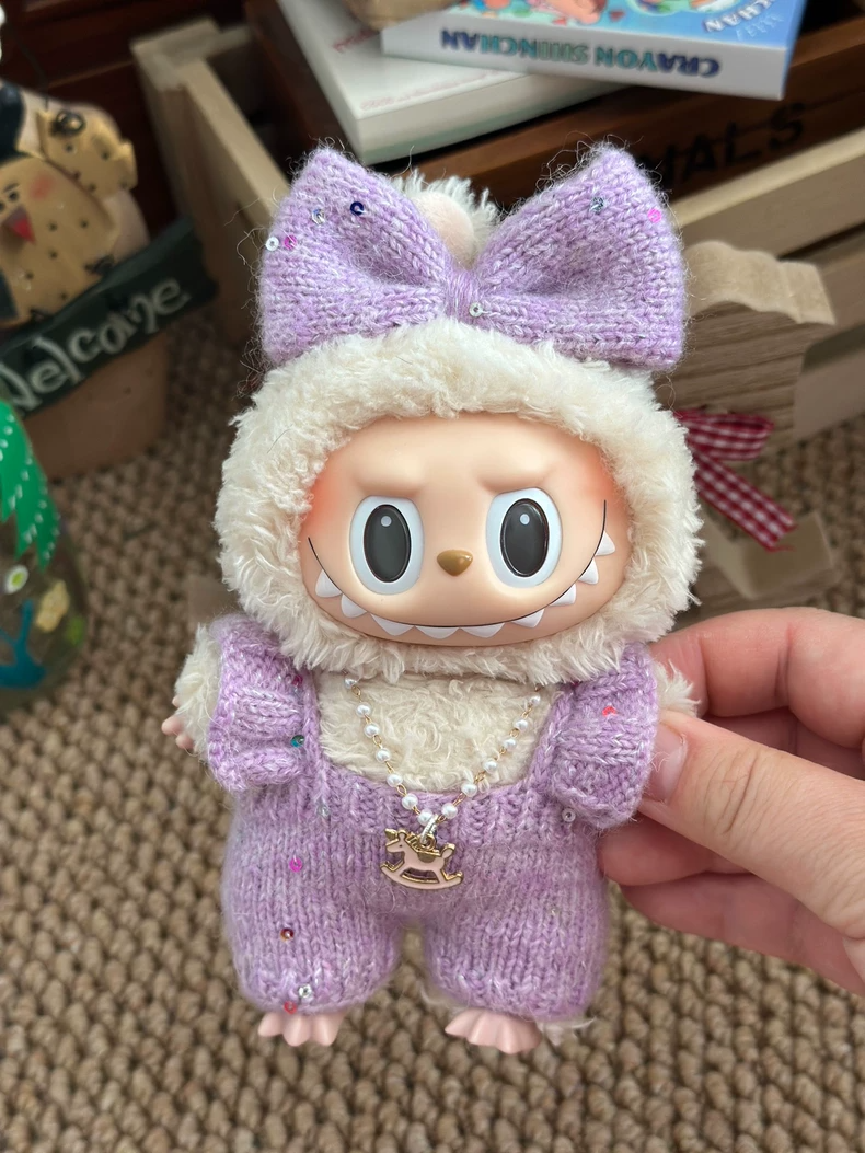 Charming Handmade Labubu Knit Outfit with Fluffy Hood & Sparkling Bow – Perfect for Collectors & Gifting - Image 4