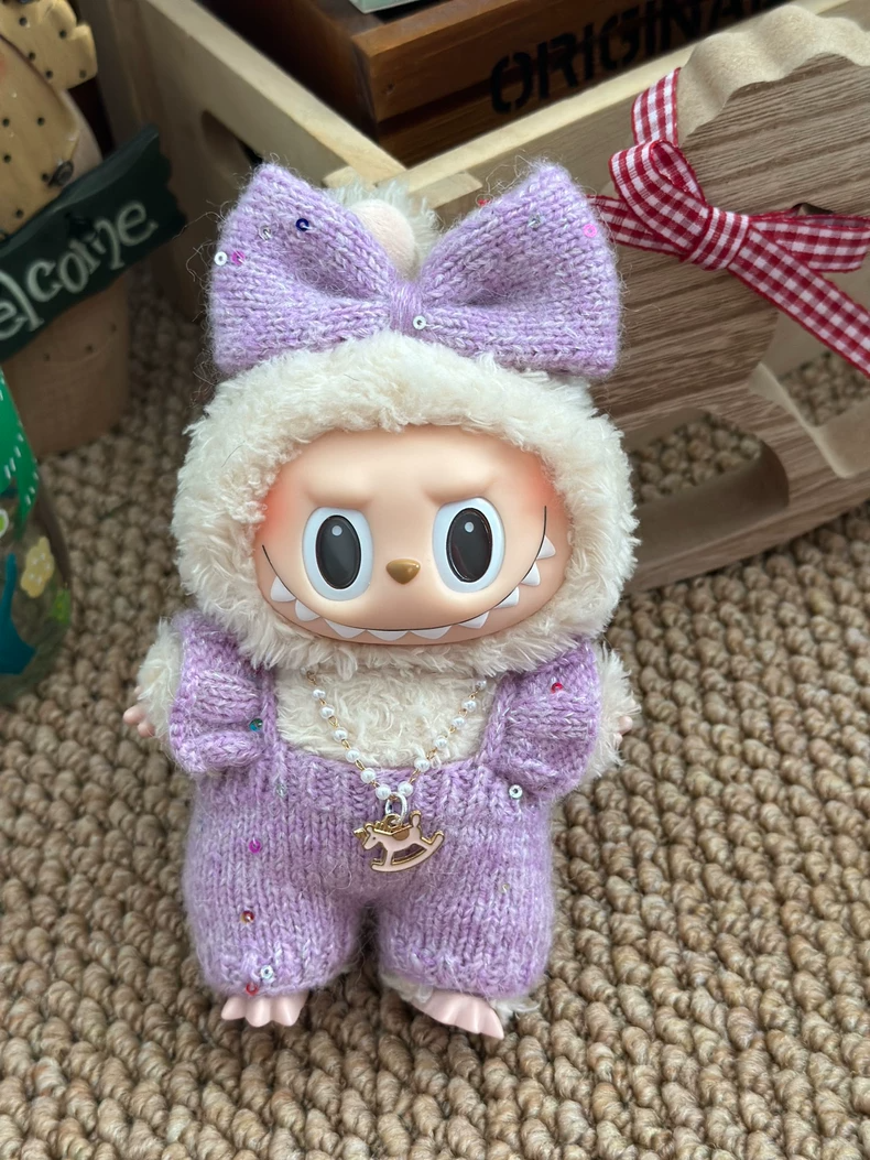 Charming Handmade Labubu Knit Outfit with Fluffy Hood & Sparkling Bow – Perfect for Collectors & Gifting - Image 5
