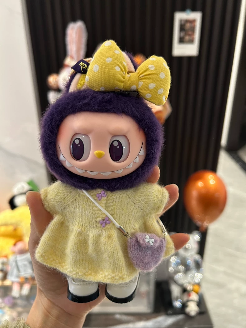 Charming Labubu Doll Outfit: Yellow Dress, Polka-Dot Bow & Matching Bag – Perfect for Play & Display! - Image 1