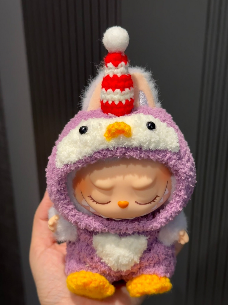 Whimsical LABUBU Doll Outfit: Cozy Plush Ensemble with Unicorn Hat & Yellow Booties - Image 2