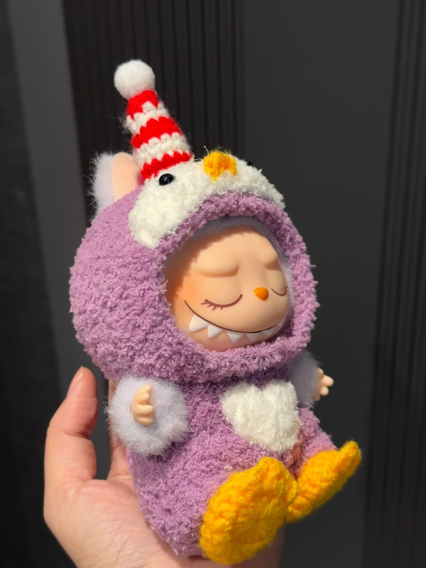 Whimsical LABUBU Doll Outfit: Cozy Plush Ensemble with Unicorn Hat & Yellow Booties - Image 3