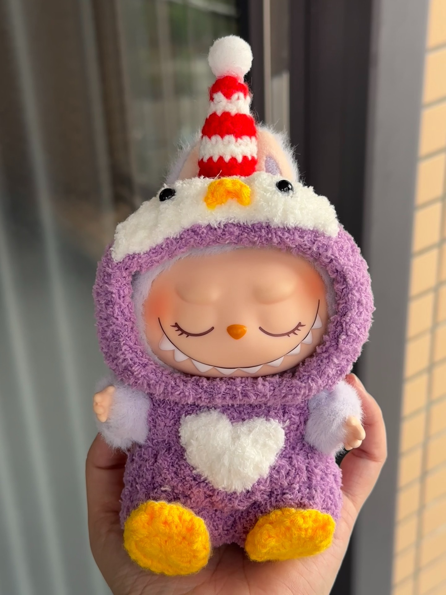 Whimsical LABUBU Doll Outfit: Cozy Plush Ensemble with Unicorn Hat & Yellow Booties - Image 4