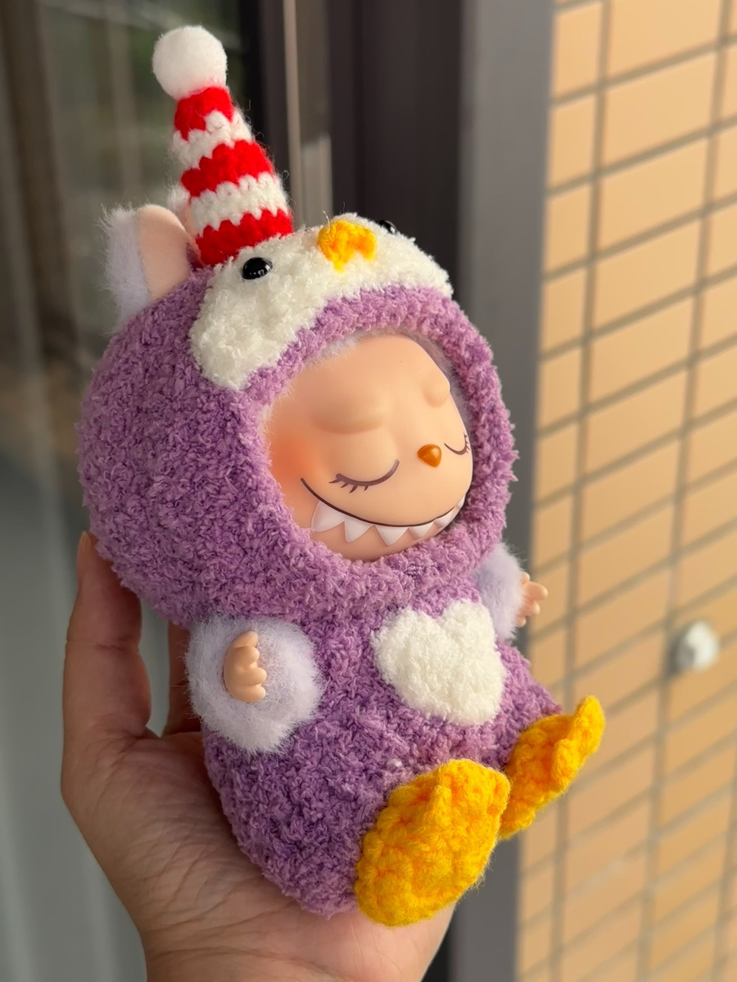 Whimsical LABUBU Doll Outfit: Cozy Plush Ensemble with Unicorn Hat & Yellow Booties - Image 5