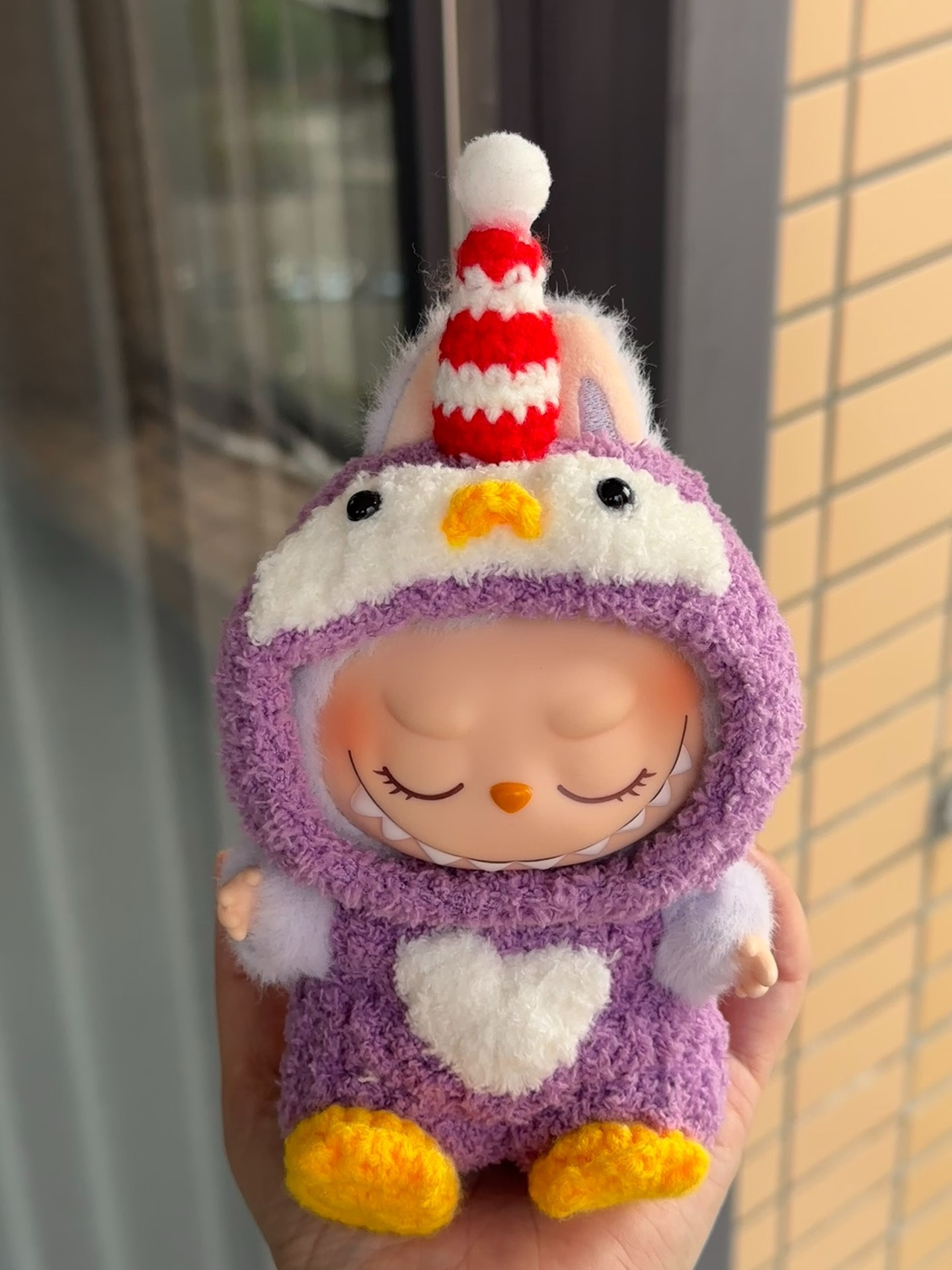 Whimsical LABUBU Doll Outfit: Cozy Plush Ensemble with Unicorn Hat & Yellow Booties - Image 6
