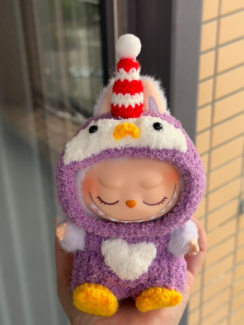 Whimsical LABUBU Doll Outfit: Cozy Plush Ensemble with Unicorn Hat & Yellow Booties - Image 6