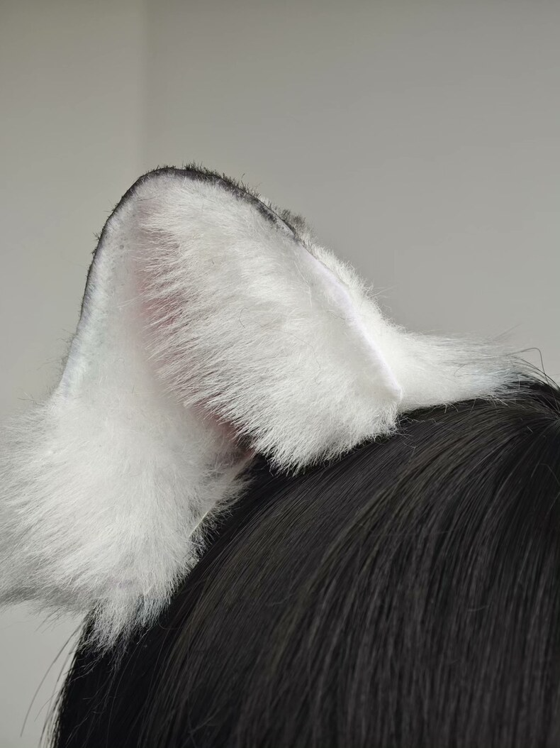 Handmade White Tiger Ears – Faux Fur Cosplay Accessory - Image 1