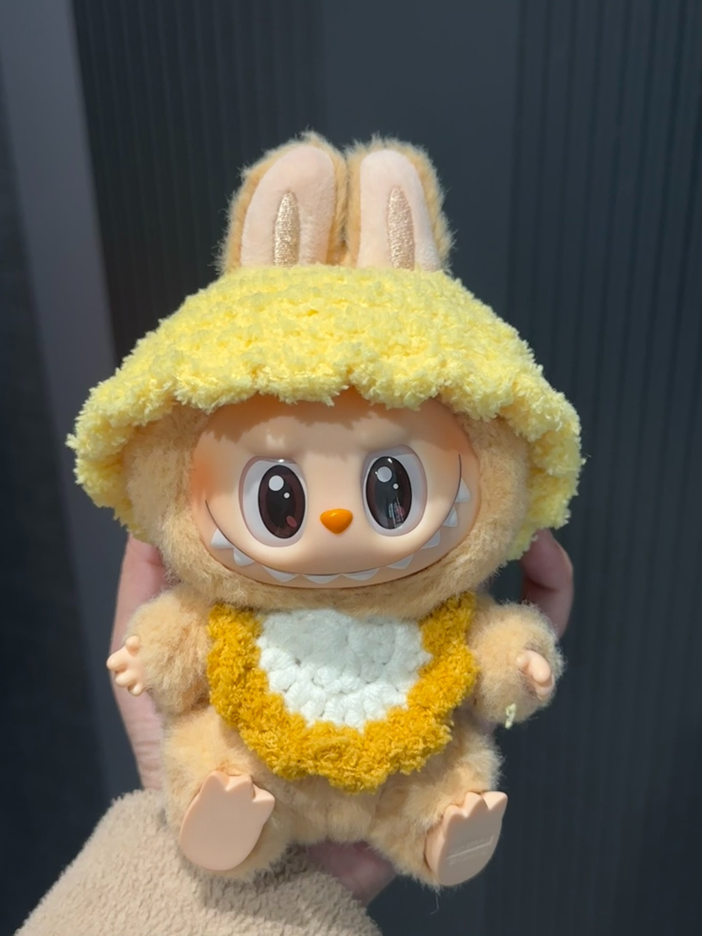 Handmade Plush LABUBU Doll Outfit – Sweet Pumpkin Hood & Velvety Yellow Ensemble for Collectors - Image 1
