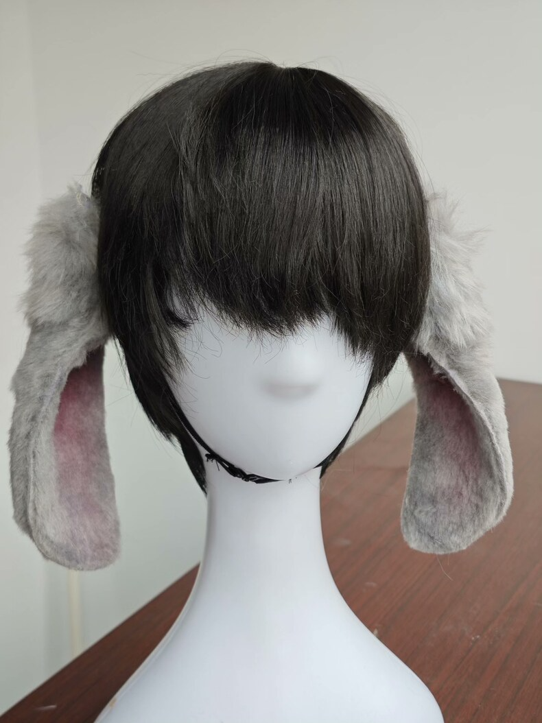 Handmade Gray Gradient Lop Bunny Ears – Plush & Realistic - Image 1