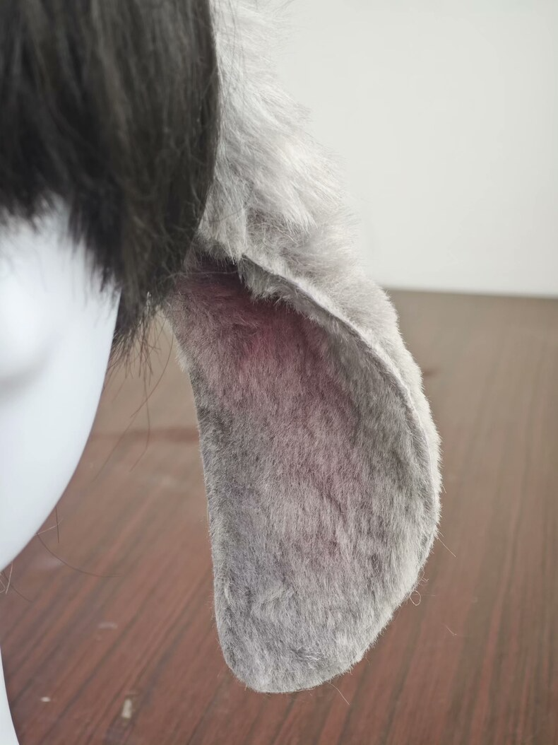 Handmade Gray Gradient Lop Bunny Ears – Plush & Realistic - Image 2
