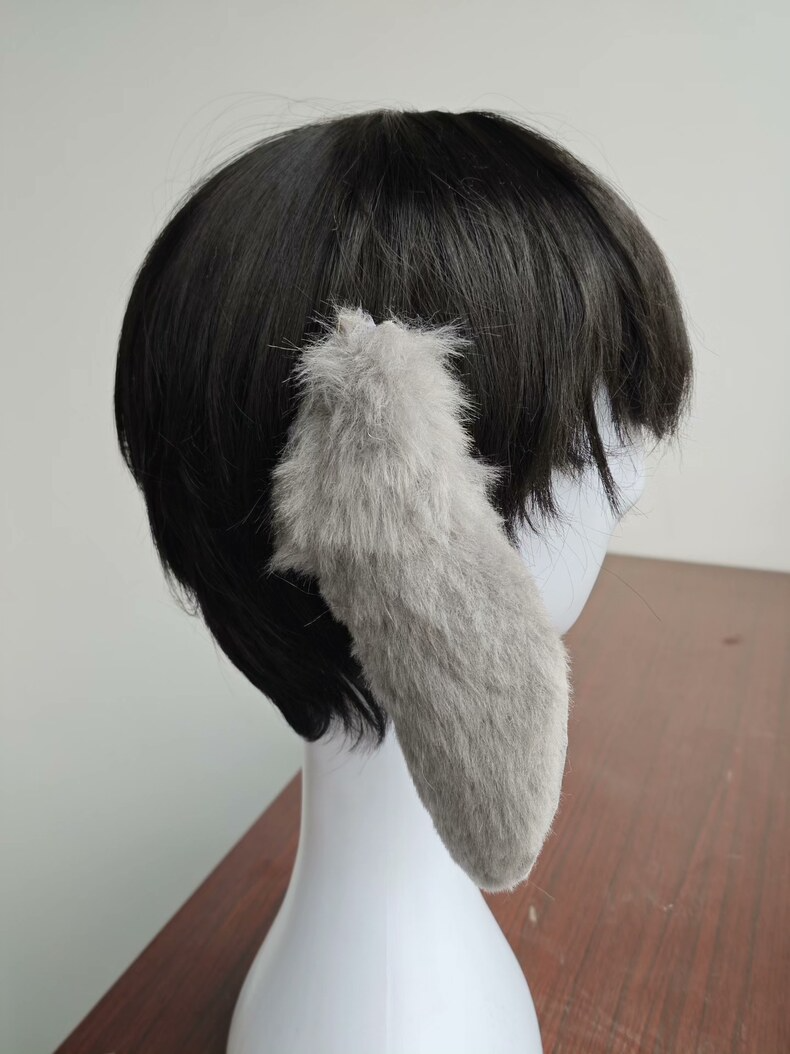 Handmade Gray Gradient Lop Bunny Ears – Plush & Realistic - Image 3
