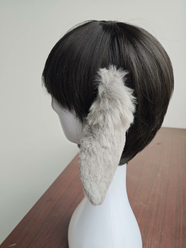 Handmade Gray Gradient Lop Bunny Ears – Plush & Realistic - Image 5