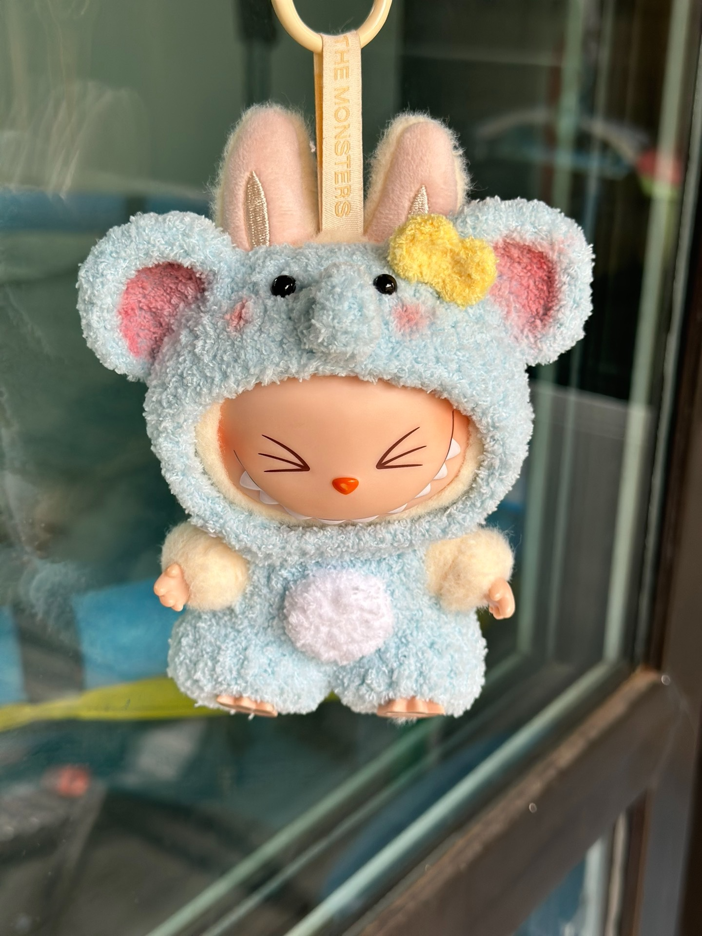 Whimsical Labubu Doll Outfit: Pastel Blue Hat & Overalls for THE MONSTERS Series - Image 1