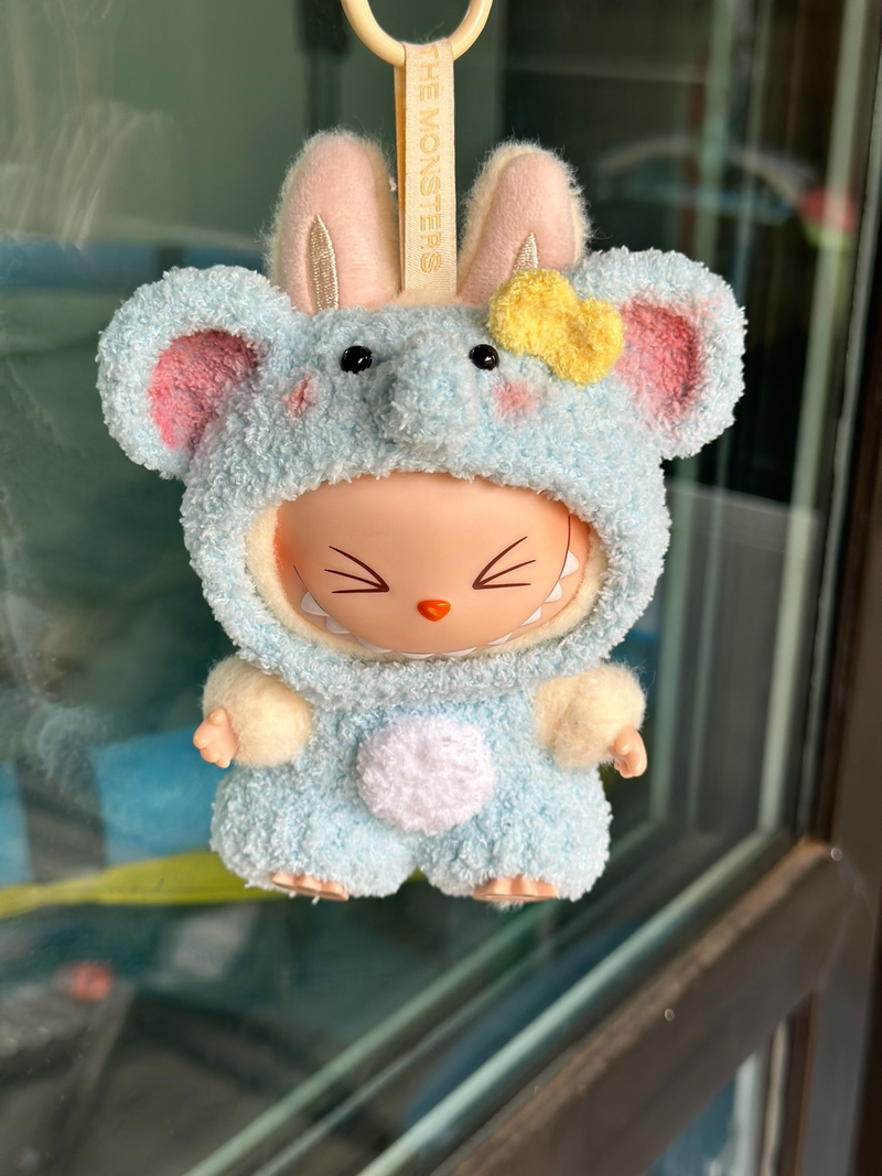 Whimsical Labubu Doll Outfit: Pastel Blue Hat & Overalls for THE MONSTERS Series - Image 1