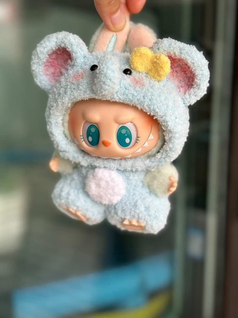 Whimsical Labubu Doll Outfit: Pastel Blue Hat & Overalls for THE MONSTERS Series - Image 2