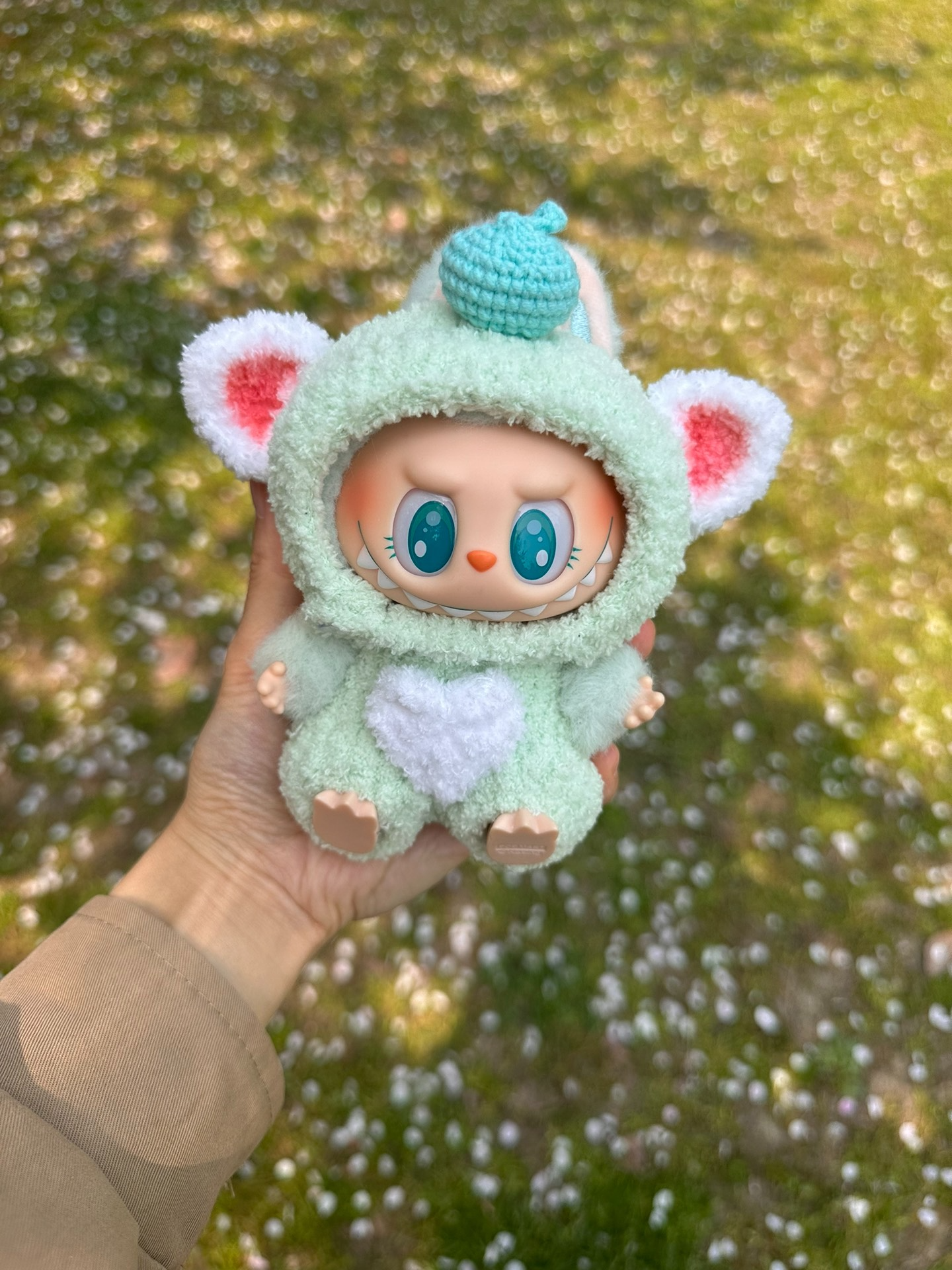 Adorable Labubu Bear Outfit – Cozy Hat & Jumpsuit, Pastel Plush Doll Ensemble for Collectors - Image 1
