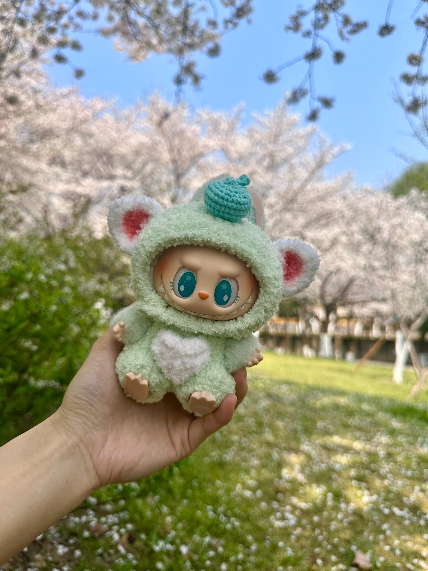 Adorable Labubu Bear Outfit – Cozy Hat & Jumpsuit, Pastel Plush Doll Ensemble for Collectors - Image 2
