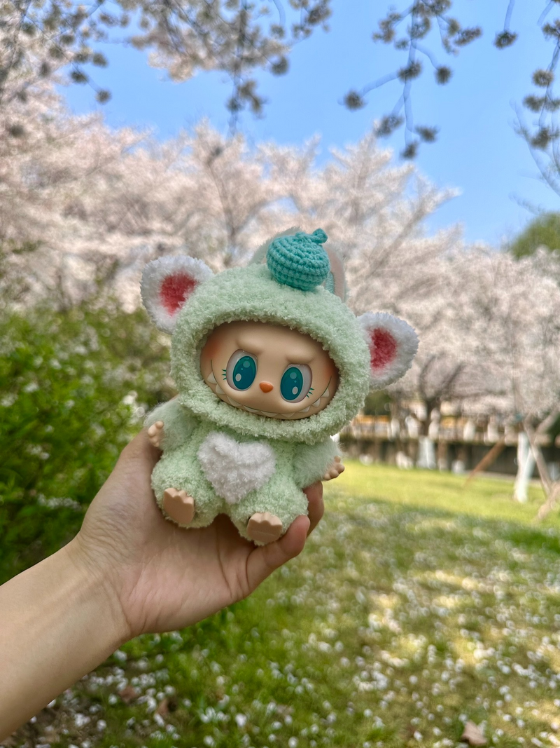 Adorable Labubu Bear Outfit – Cozy Hat & Jumpsuit, Pastel Plush Doll Ensemble for Collectors - Image 2