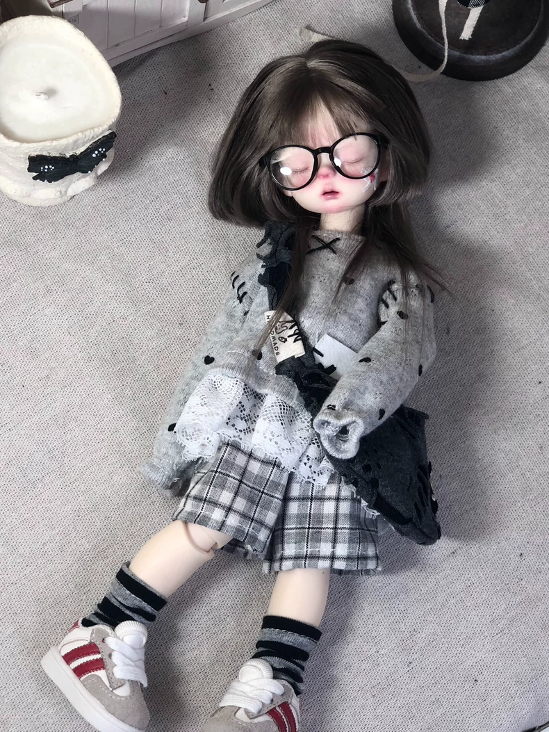 Handmade Blythe Doll Outfit: Smiley Tee & Plaid Shorts Set w/ Bag for Akagi Short-Fat & OB Dolls - Image 3
